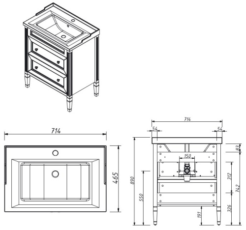 Тумба напольная Caprigo Albion Concept 70 34022-SF019