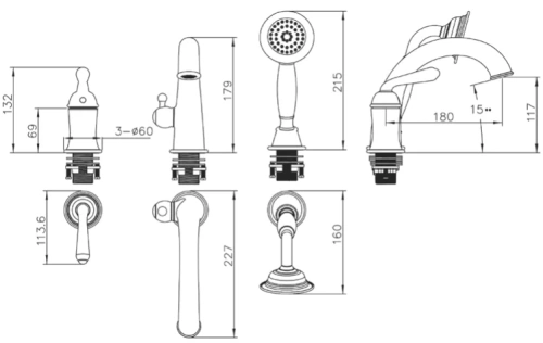 Смеситель для ванны Vivi Felice 0555 BRONZO