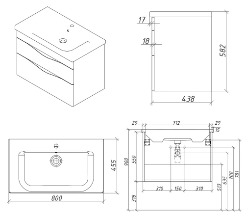 Тумба подвесная Caprigo Lento 80 36212-SF019