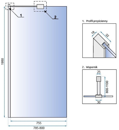 Душевая стенка Rea AERO 80x195 K7552
