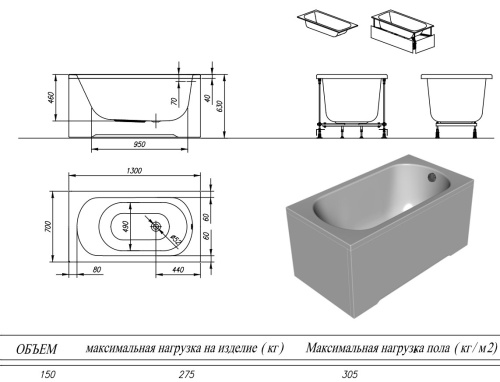 Ванна акриловая Kolpa-San Betty 130x70