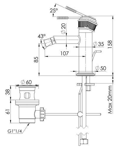 Смеситель для биде Remer Atelier AL20BG, золото брашированное