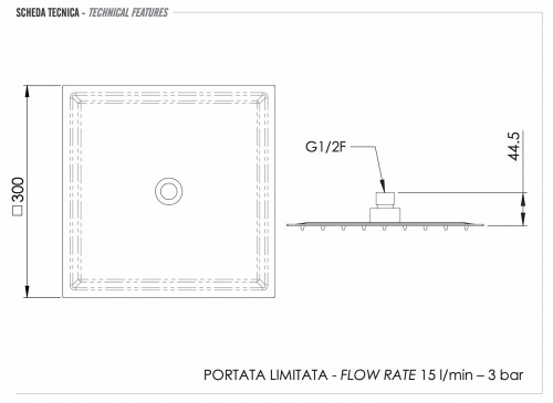 Верхний душ с шарнирным соединением 30 см Remer 357UFS30X