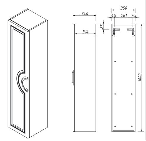 Пенал подвесной Caprigo Valletta R 35350R-SF019