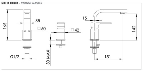 Смеситель для раковины Remer Absolute AU57BG, золото брашированное