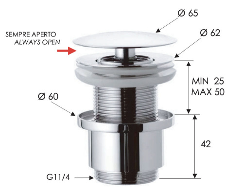 Донный клапан незапираемый без перелива 1”1/4 Remer 9072BG, золото брашированное
