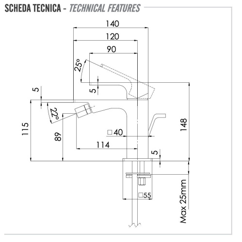 Смеситель для биде Remer Absolute AU20CFP, черный брашированный хром