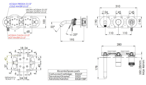 Смеситель для ванны Remer Atelier AL54D2P