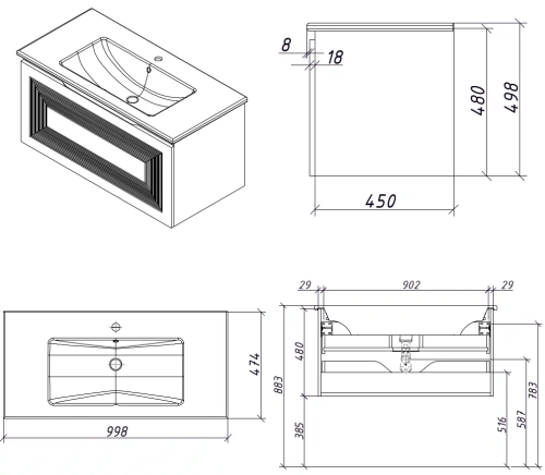 Тумба подвесная Caprigo Modo Quarta 100 35715-SF028