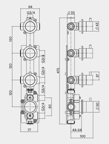 Встраиваемая часть термостатического смесителя QuadroDesign IN050
