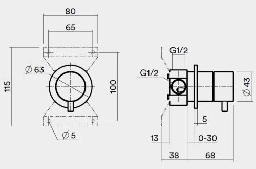 Встраиваемая часть переключателя из стены на 2 потребителя QuadroDesign IN044AS