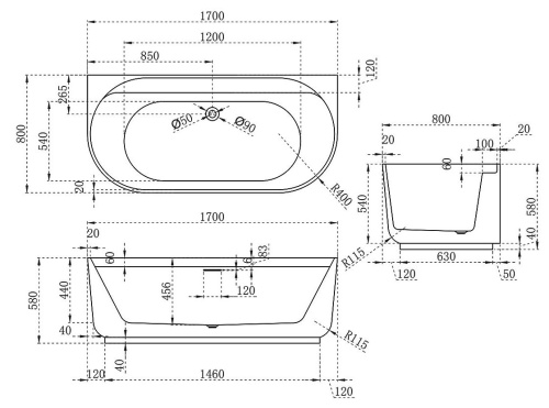 Ванна акриловая Vincea VBT-621B
