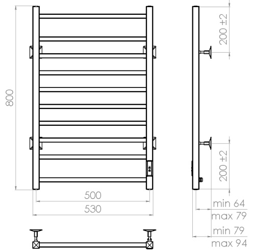Полотенцесушитель электрический Vincea VTD-1LBE 50x80