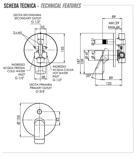 Смеситель для душа Remer Infinity I09HNO, черный матовый
