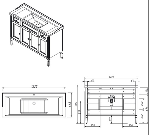 Тумба напольная Caprigo Albion Concept 120 34016-SF024