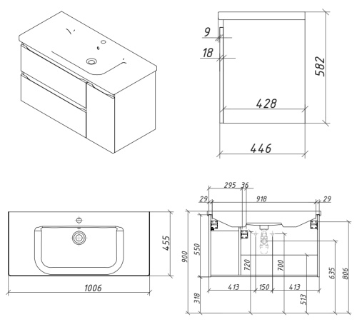 Тумба подвесная Caprigo Forte 100 36115R-SF022