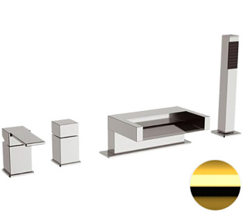 Смеситель для ванны Remer Qubika Cascata QC06DO, золото глянцевое