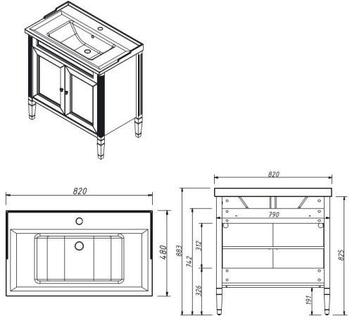 Тумба напольная Caprigo Albion Concept 80 34012-SF46