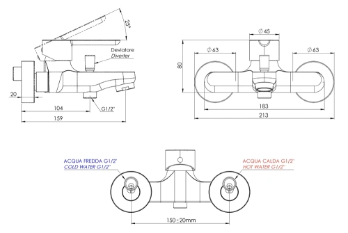 Смеситель для ванны Mariani Winter B14212WN