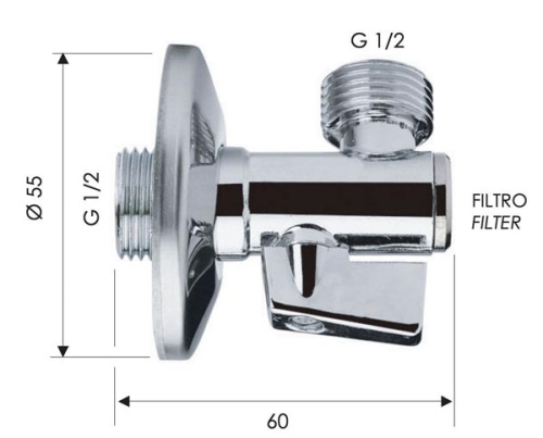 Запорный вентиль с фильтром 1/2*1/2 Remer 127A1212