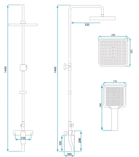 Душевая система Rea Argus gold P7840