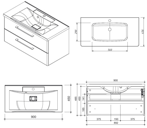 Тумба подвесная Caprigo Accord 90 2218-SF027