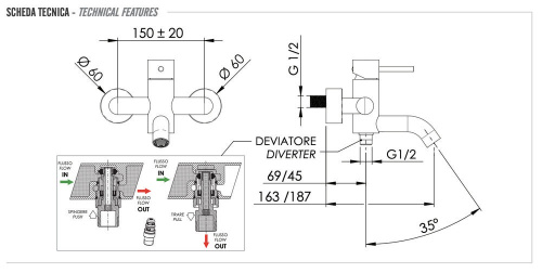 Смеситель для ванны Remer X Style X05CFP, чёрный брашированный хром