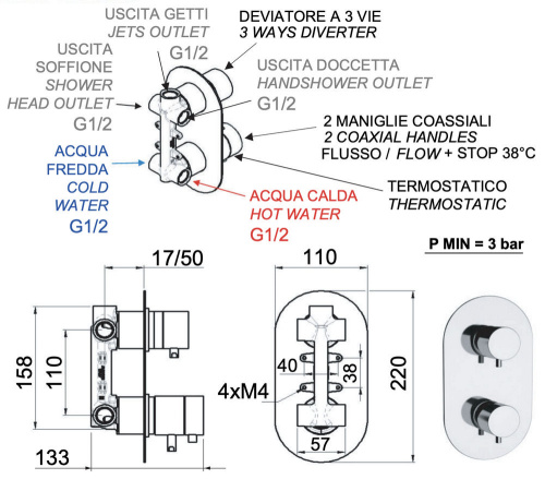 Смеситель для душа Remer Elegance NT93CFP, черный брашированный хром