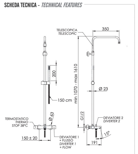 Душевая система Remer Elegance EQ34A7MMSSOFCFP, черный брашированный хром