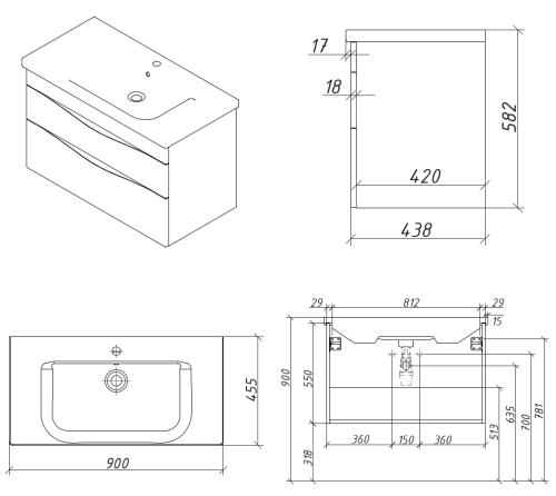 Тумба подвесная Caprigo Lento 90 36213-SF025