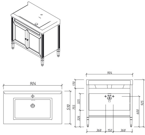 Тумба напольная Caprigo Albion Concept 90 34013UV-SF028