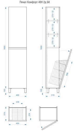 Пенал напольный Vela Мира 40НБК (бельевая корзина) петли правые RS623489