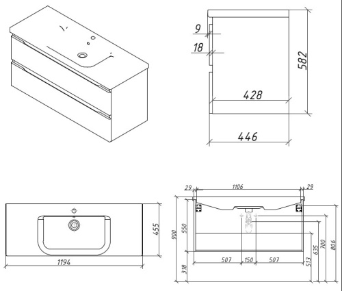 Тумба подвесная Caprigo Forte 120 36116-SF046