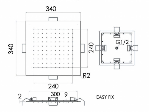 Верхний душ потолочный 34 см Remer 357EFS34NO, черный матовый
