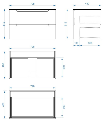 Тумба подвесная Vela Венеция 80П под столешницу белый глянец TU27065