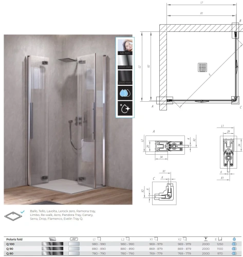 Душевой уголок Kolpa-San Polaris Fold Q 80 silver brill transparent 516090
