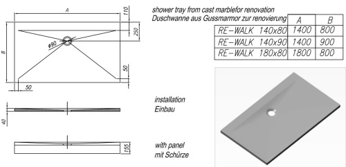 Душевой поддон Kolpa-san Re-walk 140x90 white 563120