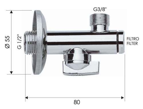 Запорный вентиль с фильтром 3/8*1/2 Remer 1231238