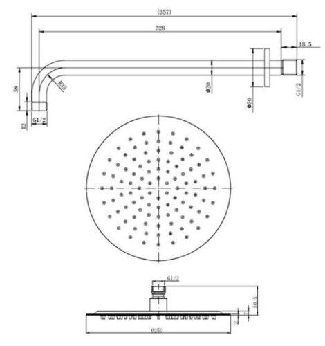 Верхний душ с кронштейном Caprigo Don 99-523-ner