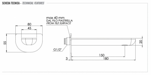 Излив настенный 18 см Remer Infinity 91IDO, золото глянцевое