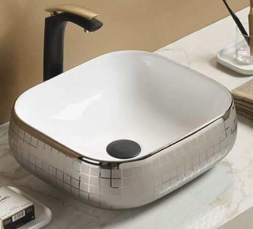 Умывальник CeramaLux 78321 белый/серебристый