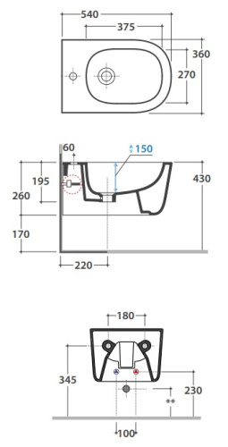 Биде подвесное Globo LALITA LTS09BO