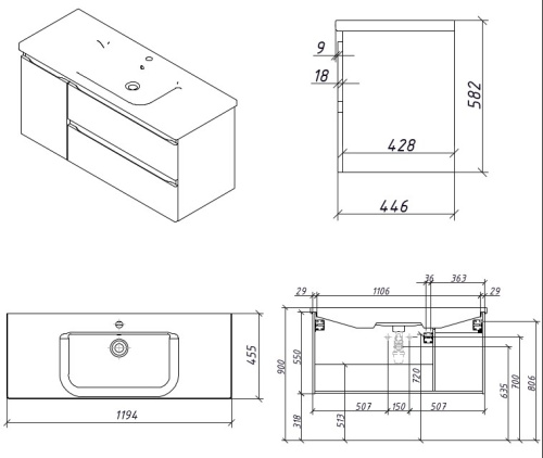 Тумба подвесная Caprigo Forte 100 36117L-SF019