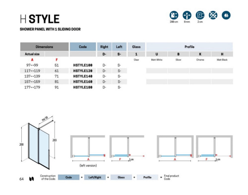 Душевая дверь Novellini 140 H Style HSTYLE140S-1H левая