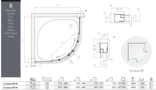 Душевой уголок Kolpa-San Eco quat TKP 80 S/1 silver transparent 538570