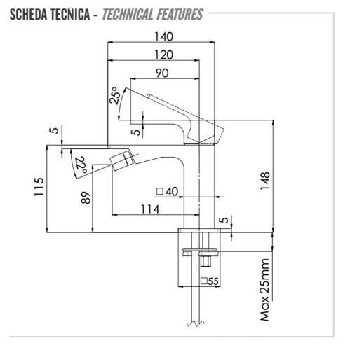 Смеситель для биде Remer Absolute AU21NO, черный матовый
