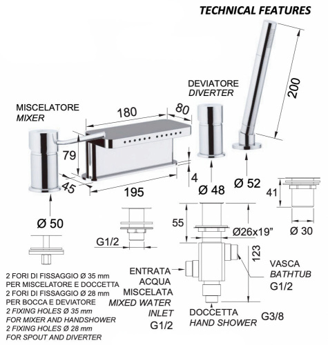 Смеситель для ванны Remer Minimal N06317MMBO, белый матовый