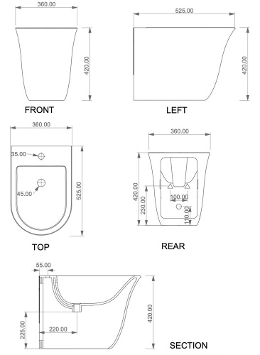 Биде приставное GSG Ceramic Design Flut FLBI01000