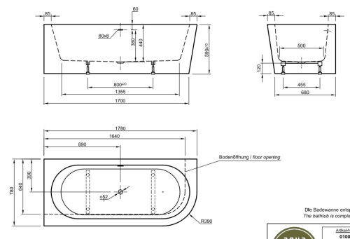 Ванна акриловая Knief Wall Corner R 0100-277-R(06S)