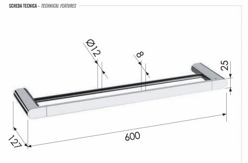 Полотенцедержатель двойной 60 см Remer Lounge LN33NO, черный матовый